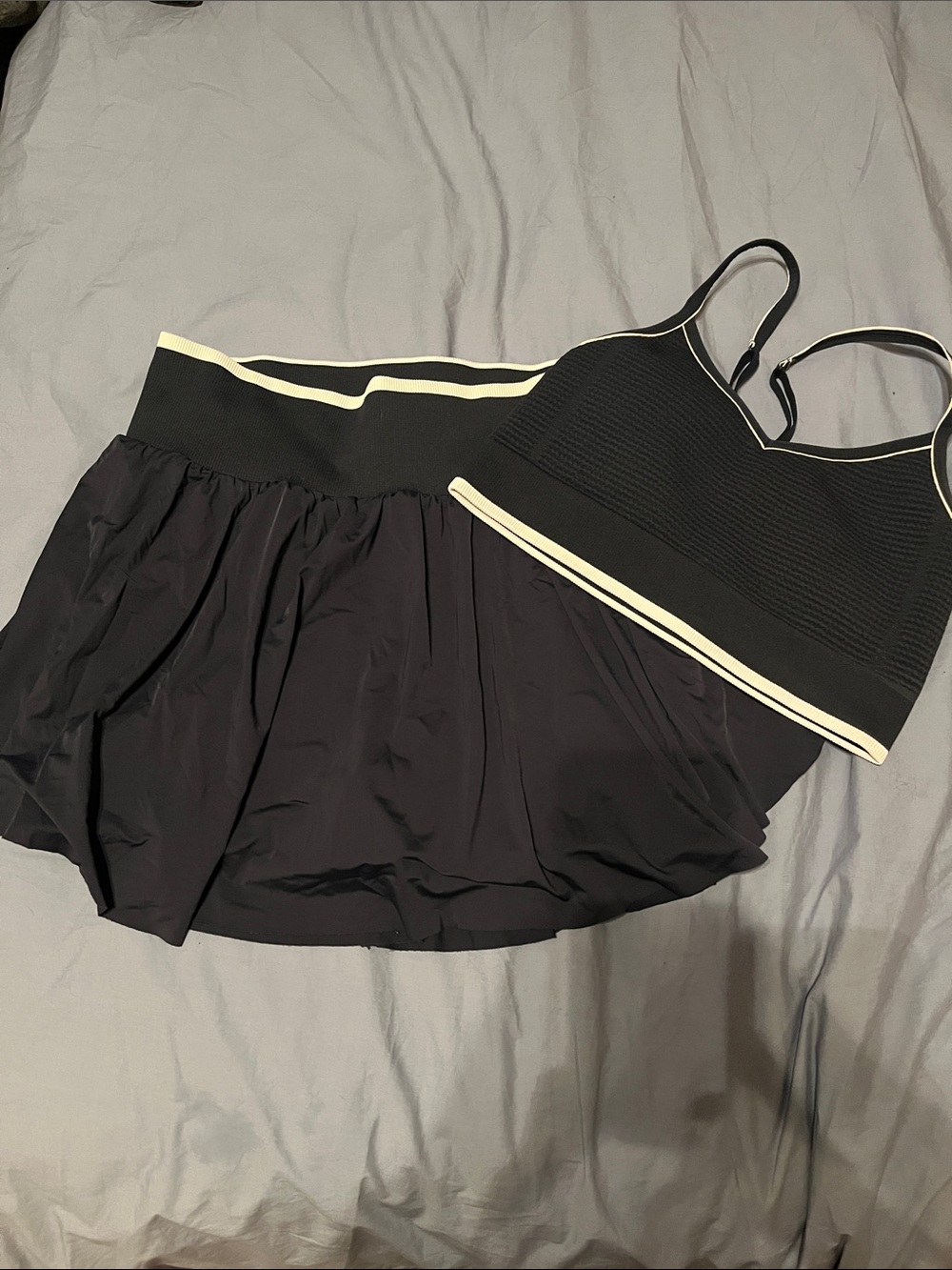 Navy Athletic Skort and Crop Top Set with white Trim